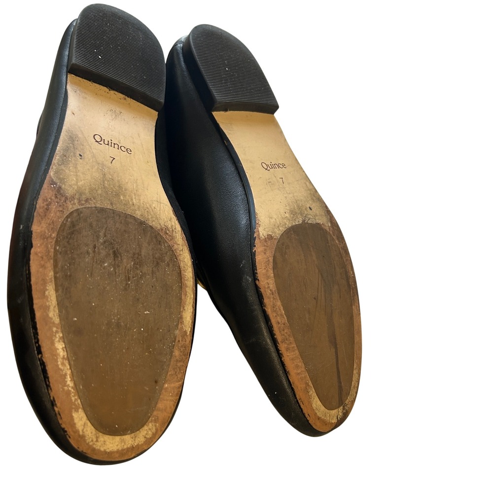 Quince Black Leather Horsebit Loafers Women's Slip On Flats Gold Hardware Size 7 - Picture 9 of 9